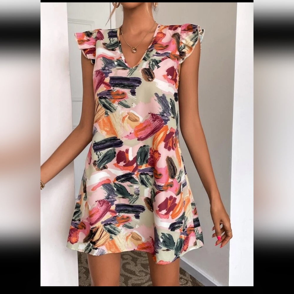 Allover Print Ruffle trim dress